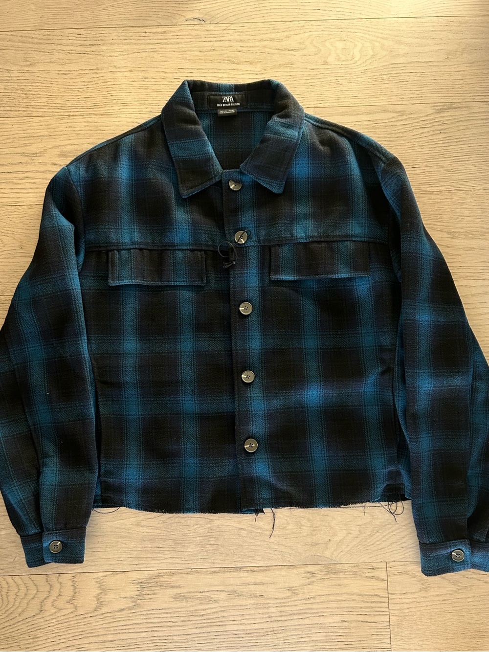 Zara Blue & Black Plaid Lightweight Shirt Jacket